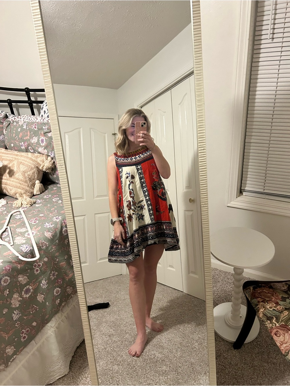 Maeve Red Floral Printed Sleeveless Midi Dress